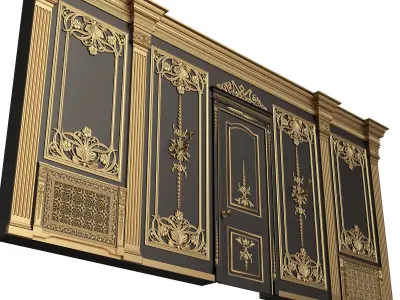 Boiserie Classic Wall with Mouldings 09 Black Low-poly 3D model
