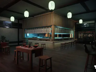 Ramen Restaurant Environment Low-poly 3D model
