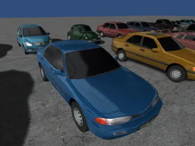 Car collection two cars in environment Low-poly 3D model