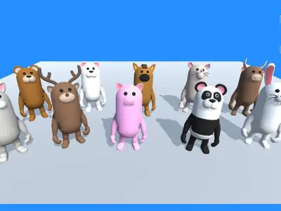 Lowpoly Animal Characters - Cartoon Humanoid Animal Characters Low-poly 3D model