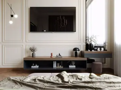 bedroom with chandelier and walls 3D model