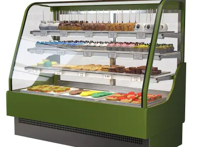 Candy-Themed Display Case with Cupcakes and Treats 3D model