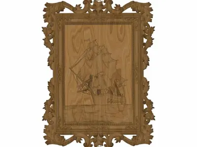 Carved panel painting STL 3D model 4