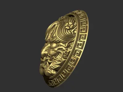 hannya ornate golden lion head 3D print model