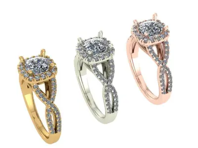 Cushion cut halo diamond ring 3D print model