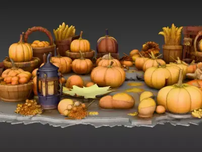 Stylized Thanksgiving Harvest Props 3D Model Low Poly Game-Ready Low-poly 3D model
