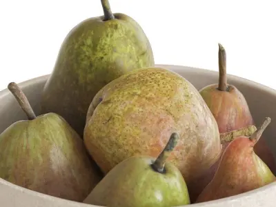 Organic pears in beige ceramic bowl 3D model