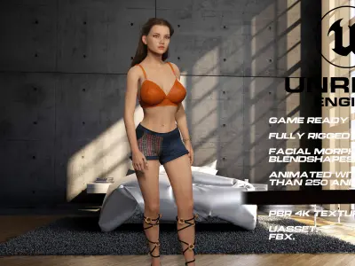 Fashion girl full rigged - game ready - animated Low-poly 3D model