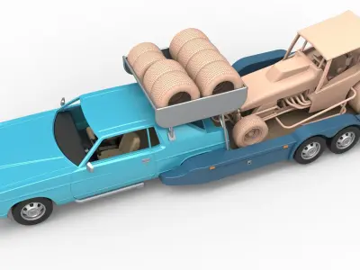 Vintage Transporter truck for Race car V4 Scale 1 to 25 3D print model