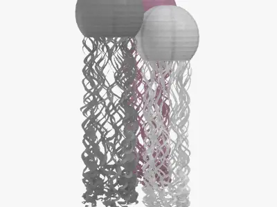 Jellyfish Paper Lanterns 3 Pack Pink White and Gray 3D model