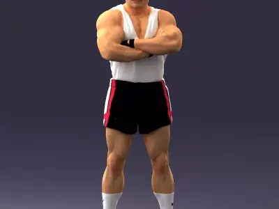 Elderly bodybuilder in shorts 0168 3D model