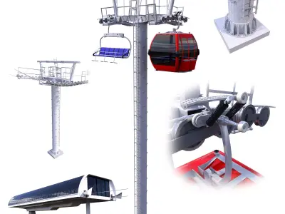 Ski Lift Cableway Car Low-poly 3D model