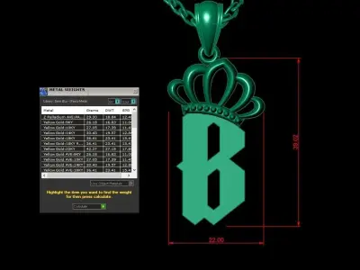 B Pendant Jewelry version 7 Low-poly 3D model
