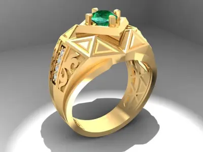 Luxury Geometric Emerald Men Ring 3D Model 1085 3D print model