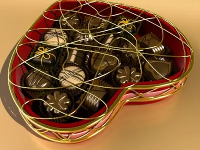 Chocolate Candy Pieces in Heart Box 3D model