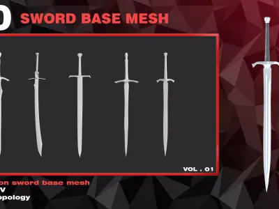 10 SWORD BASE MESH- VOL 01  Low-poly 3D model