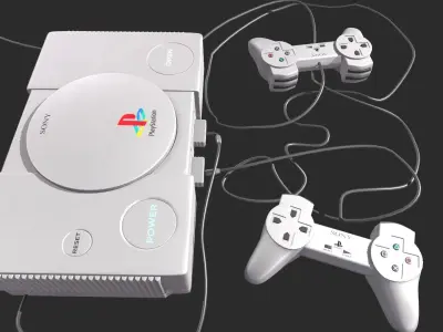 playstation console with two controllers Low-poly 3D model