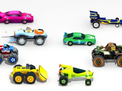 Low poly Cartoon Cars toys Low-poly 3D model