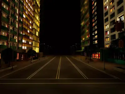 City Downtown Skyscraper Street - Night - Unreal - Lot 06 Low-poly 3D model