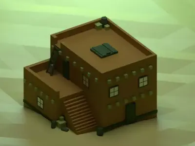  House in the city street Low-poly 3D model