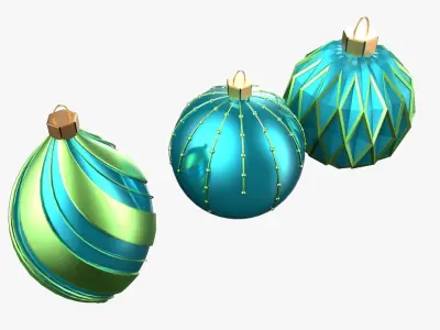 Christmas Tree Ornament Set5 - Turquoise Green  Low-poly 3D model