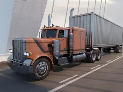 Delivery Truck with Trailer Low-poly 3D model