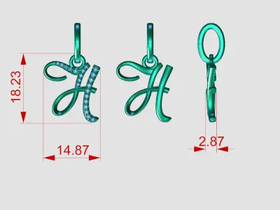 Initial Letter H Alphabet pendant 3D print model