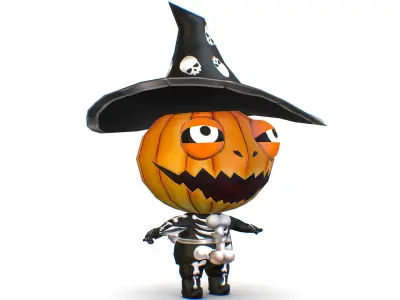 Halloween Pumpkin Fantasy Character Pet Wizard Low-poly 3D model