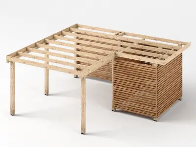 Three carports - wood frame and paneling - carport - car parking Low-poly 3D model