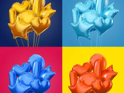 Colorful foil balloons 3D model