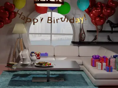 Birthday Party room with simple animation 3D model