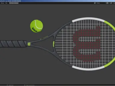 Wilson Blade Feel Tennis Racket and a ball 3D model