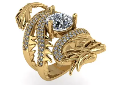 Dragon Ring with Brillian-Cut Diamond in the center 3D print model