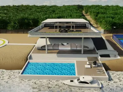 Modern Luxury Beach House with Sports Area 3D model