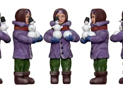 001362 boy in purple velvet jacket with snowman 3D model
