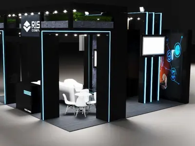 Exhibition booth design all sides opened island 3D model