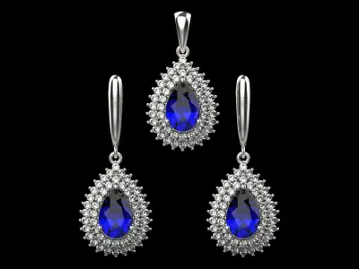 Set of earrings and pendant with sapphire 45 3D print model