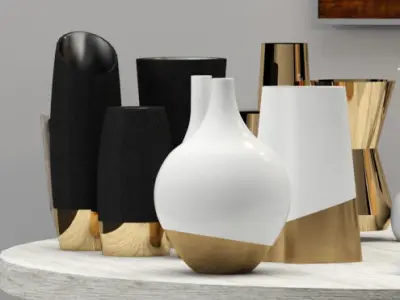 Decorative set - 4 modern living room with three pendant ligh... 3D model