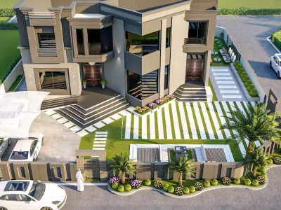 front landscape design of luxury house 3D model