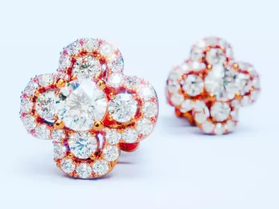 Four Leaf Clover Diamond Earrings 2 3D print model