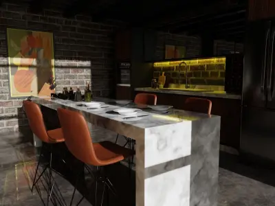 modern loft with interior and exterior 3D model