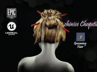 chinise Chopstik HairStyle Groom For UE4 Low-poly 3D model