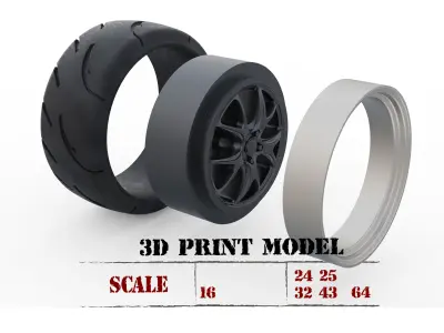 3d printed car parts Tire Rims Wheels set for scale car 3D print model