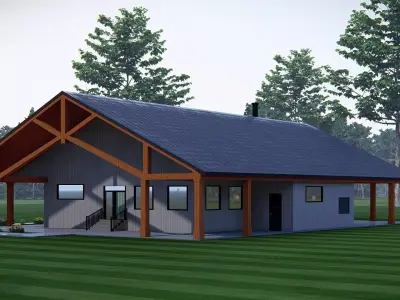 Modern Barndominium House Model Rustic Contemporary Design 3D model