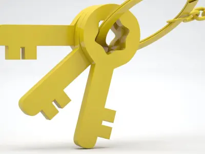 Keychain with Plastic Yellow Keys 3D model