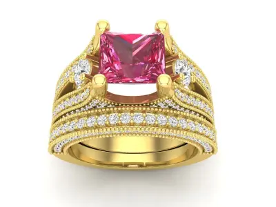 AV 506 Princess Cut Engagement Ring Bridal Set 3D print model