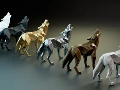 Geometric Low Poly wolf statuette PBR Low-poly 3D model