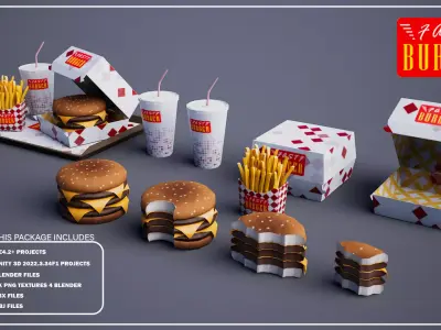 Triple Cheese Burger - Package Low-poly 3D model