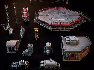 SCIFI INDUSTRIAL ROOFTOP ASSET KIT Low-poly 3D model