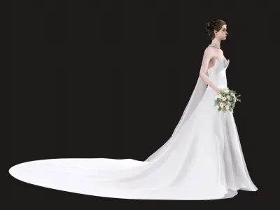 Luxury Wedding Dress - Low Poly Game Ready PBR 3D Model Free low-poly 3D model